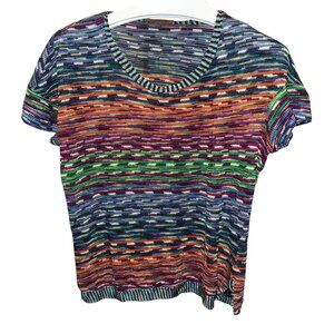 missoni vintage multi color stripe knit sweater short sleeve 42 L